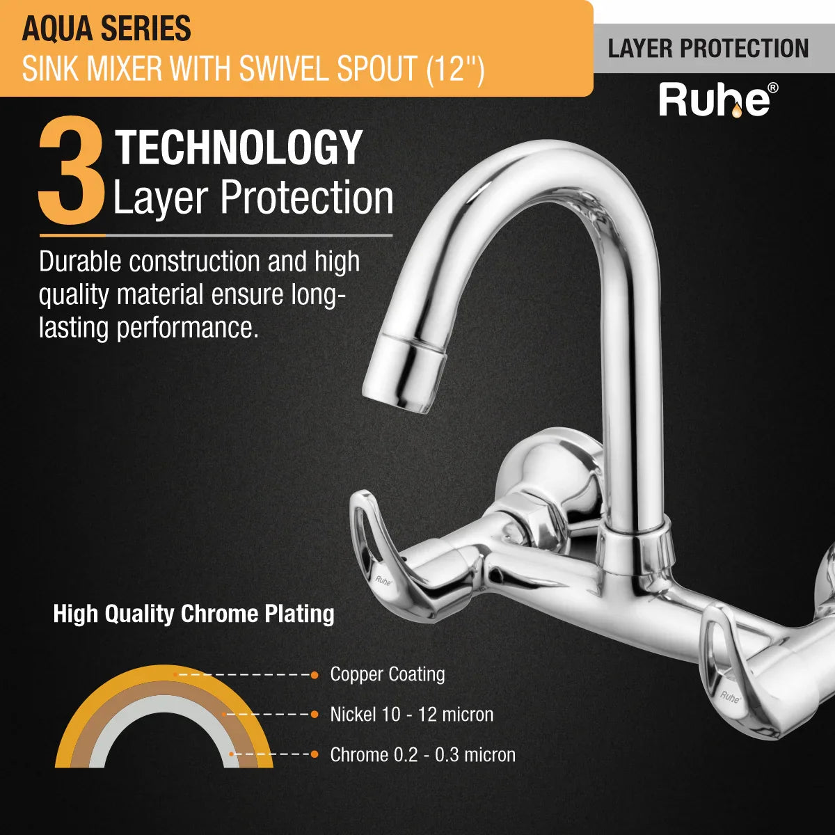 Aqua Sink Mixer with Small (12 inches) Round Swivel Spout Faucet 3 layer protection