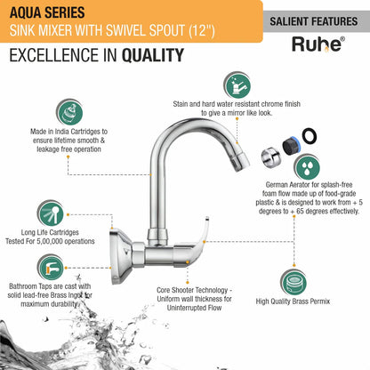 Aqua Sink Mixer with Small (12 inches) Round Swivel Spout Faucet features