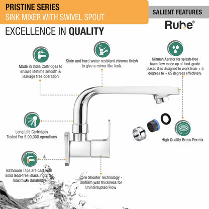 Pristine Sink Mixer with Small (7 inches) Swivel Spout Faucet features