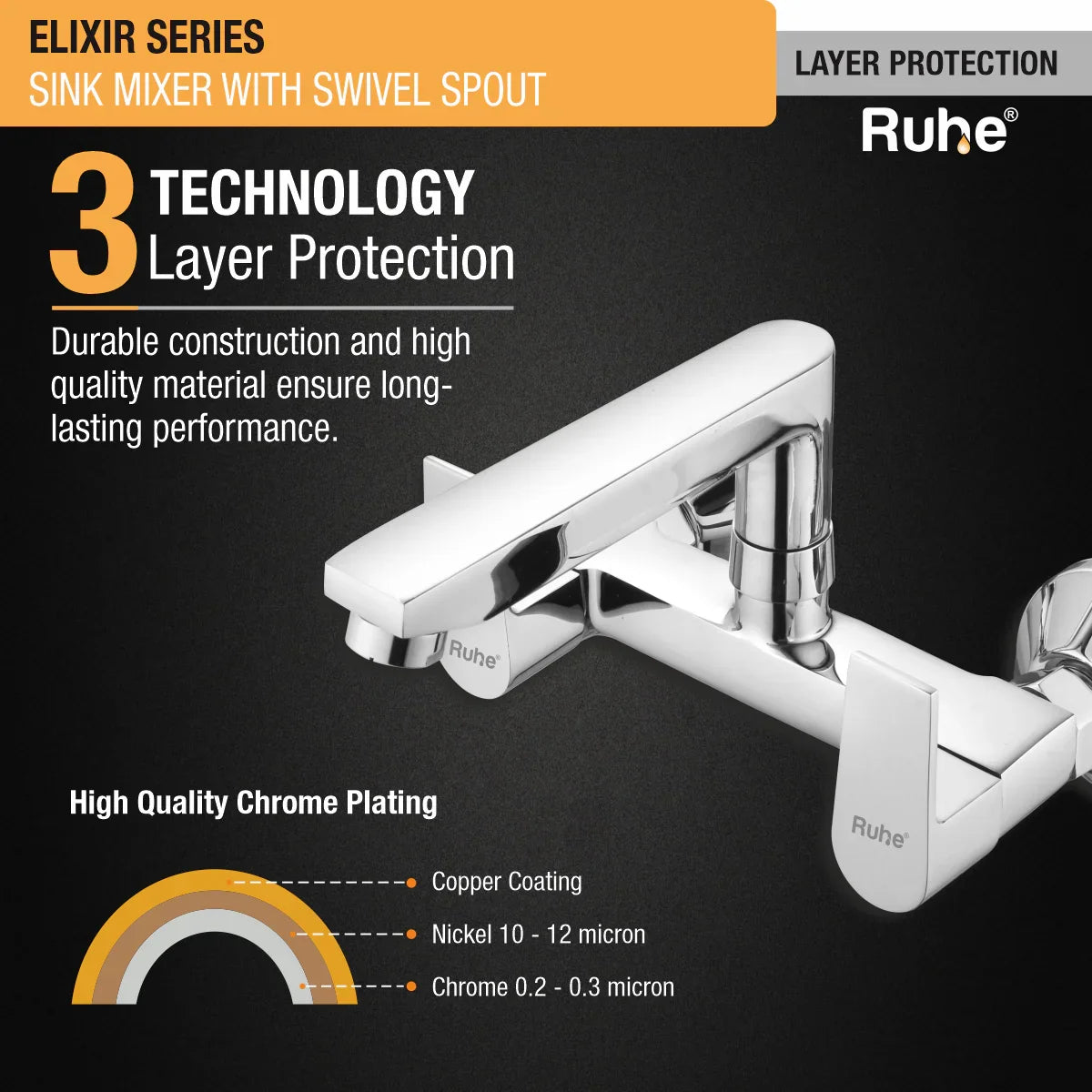 Elixir Sink Mixer with Small (7 inches) Swivel Spout Faucet 3 layer protection