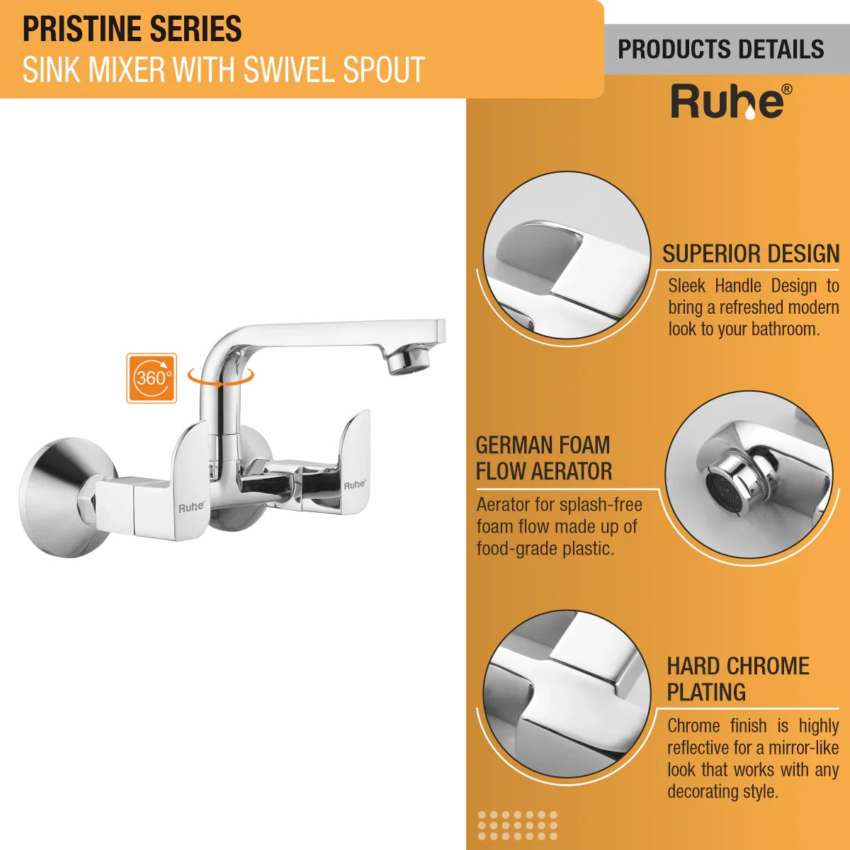 Pristine Sink Mixer with Small (7 inches) Swivel Spout Faucet product details