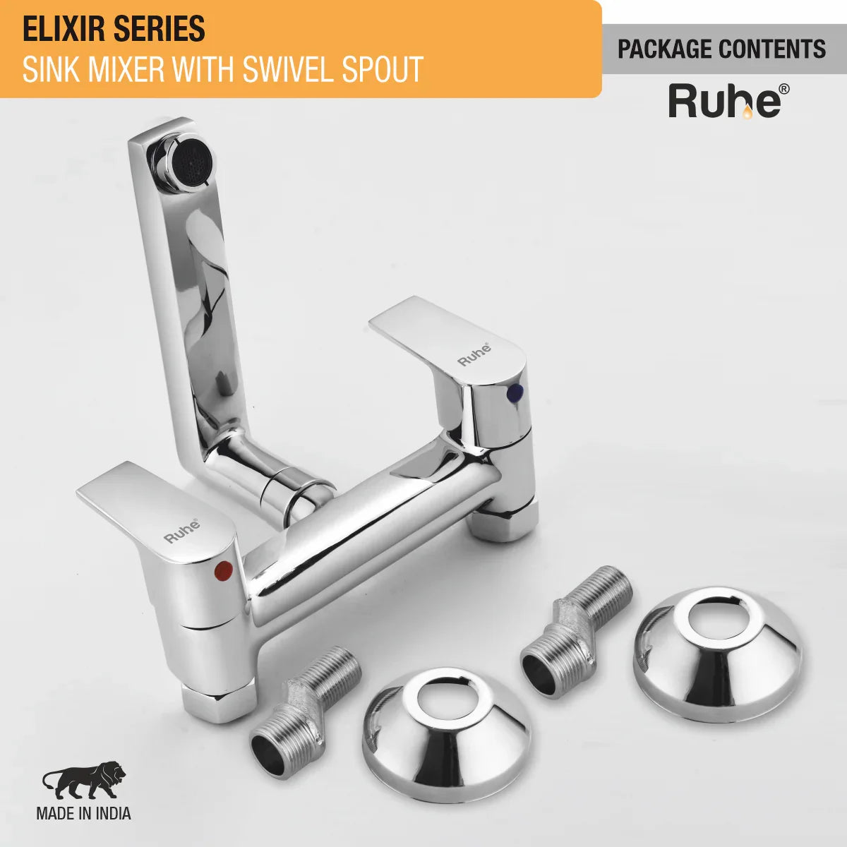 Elixir Sink Mixer with Small (7 inches) Swivel Spout Faucet package content
