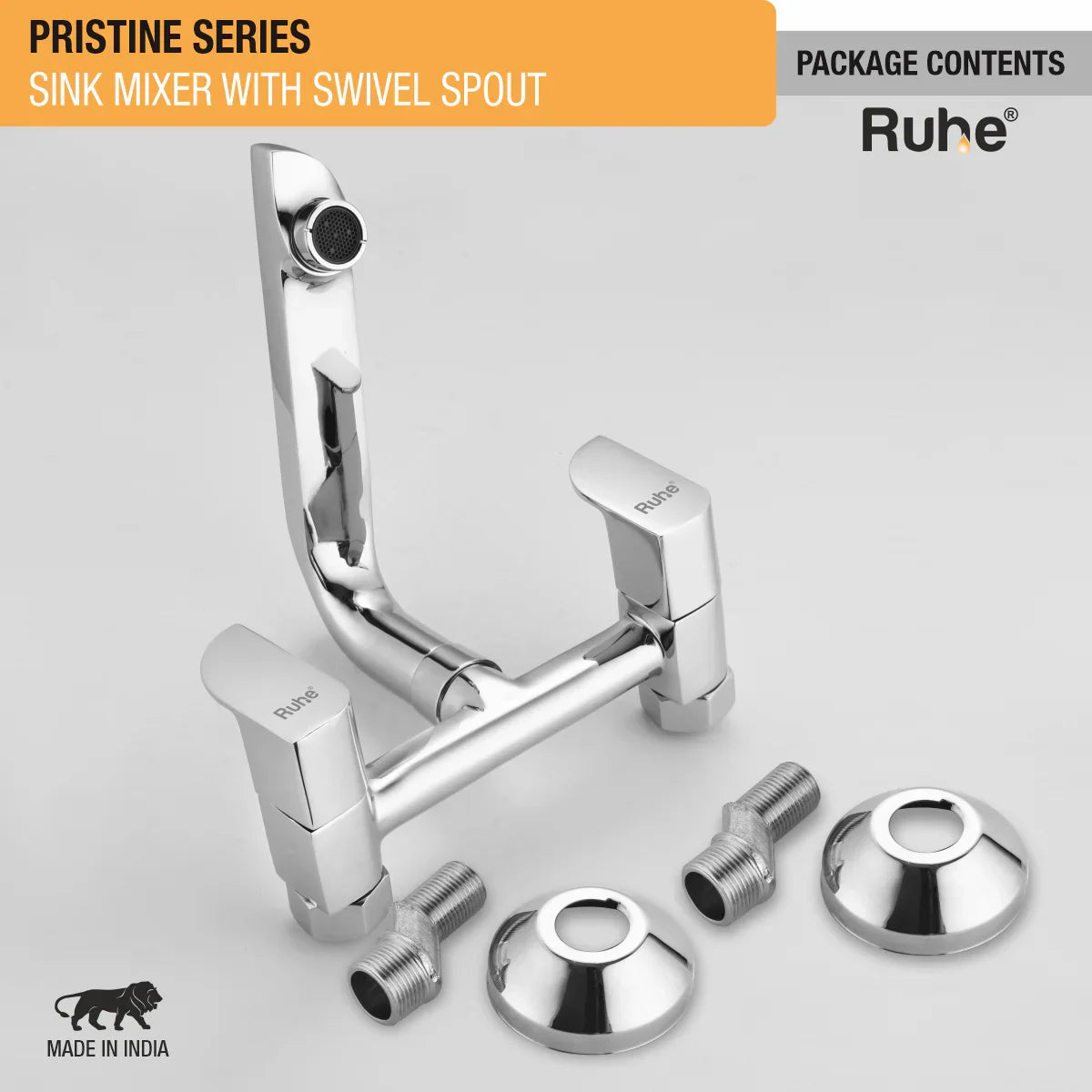 Pristine Sink Mixer with Small (7 inches) Swivel Spout Faucet package content