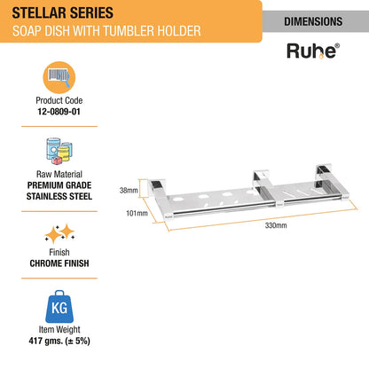 Stellar Stainless-Steel Soap Dish with Tumbler Holder dimensions and size