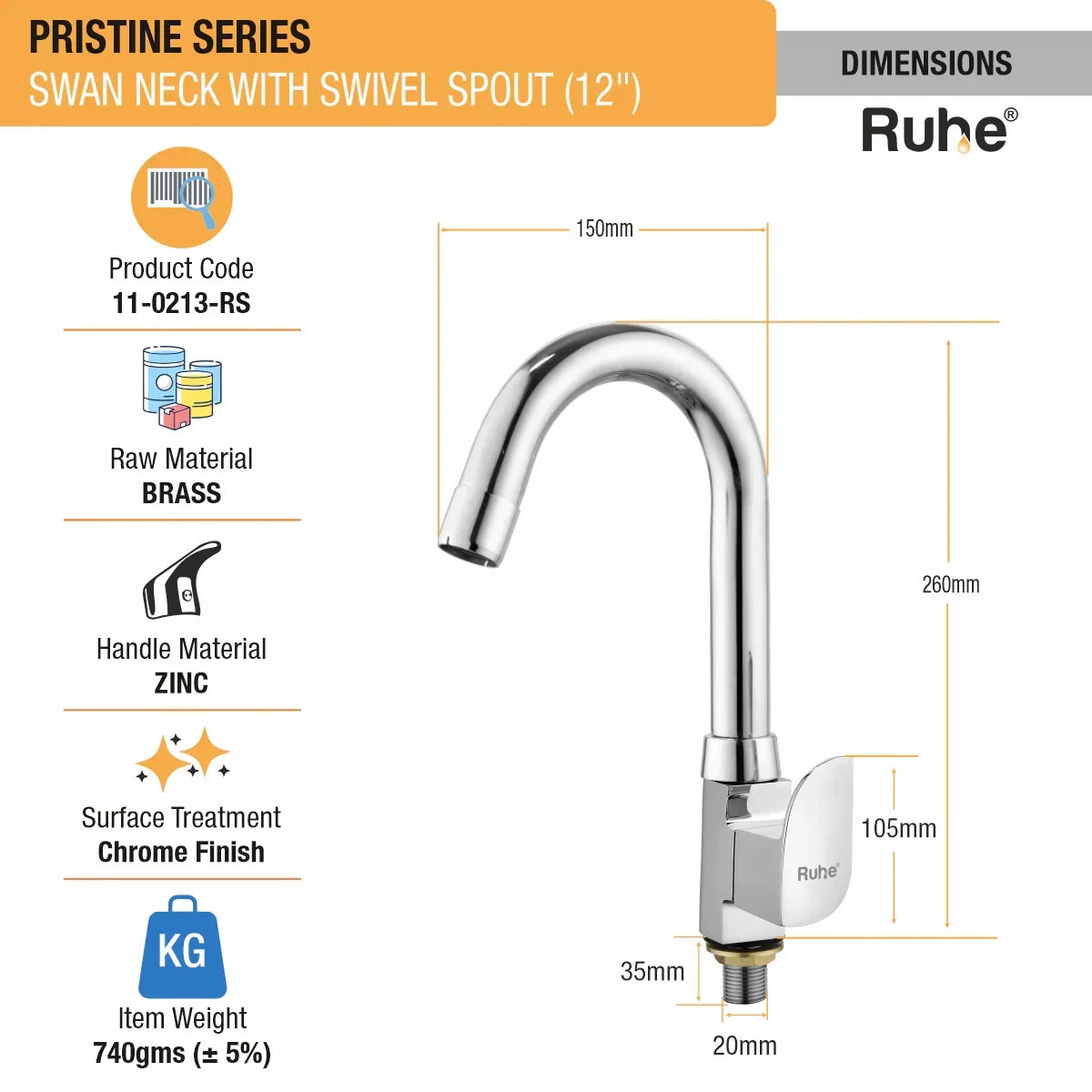 Pristine Deck Mount Wash Basin Tap with Swivel Spout