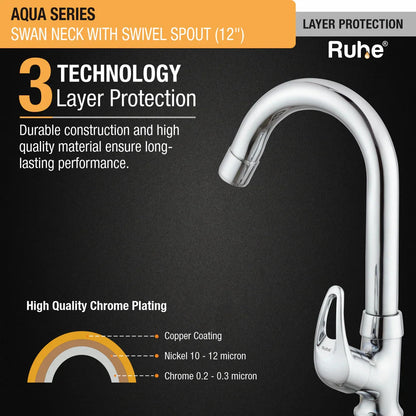 Aqua Swan Neck with Small (12 inches) Round Swivel Spout Faucet 3 layer protection