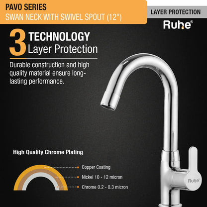 Pavo Swan Neck with Small (12 inches) Round Swivel Spout Brass Faucet 3 layer protection