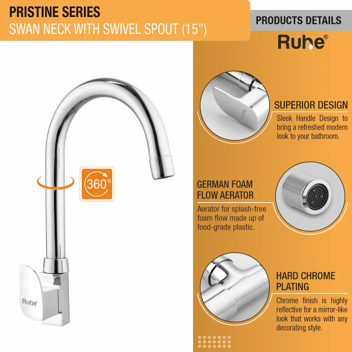 Pristine Deck Mount Wash Basin Tap with Swivel Spout