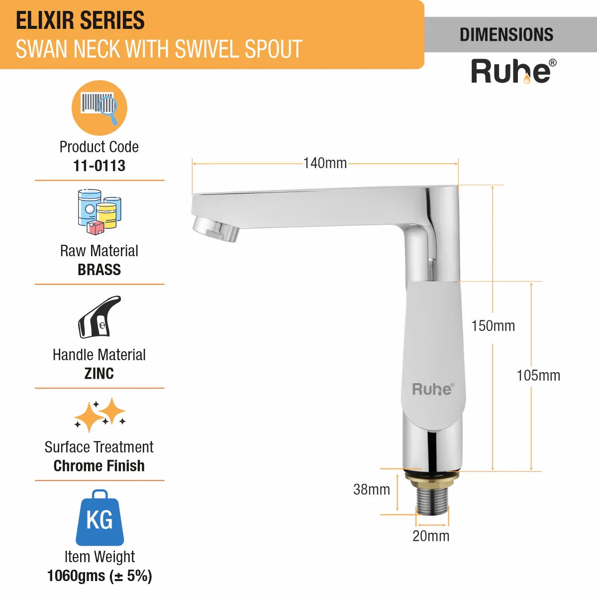 Elixir Swan Neck with Swivel Spout Faucet dimensions and size