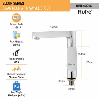 Elixir Swan Neck with Swivel Spout Faucet dimensions and size