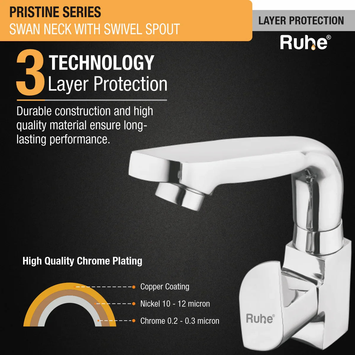 Pristine Swan Neck with Small (7 inches) Swivel Spout Brass Faucet 3 layer protection