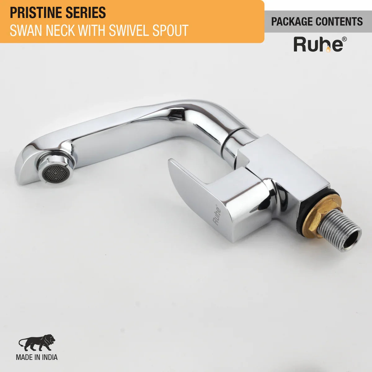 Pristine Swan Neck with Small (7 inches) Swivel Spout Brass Faucet package content