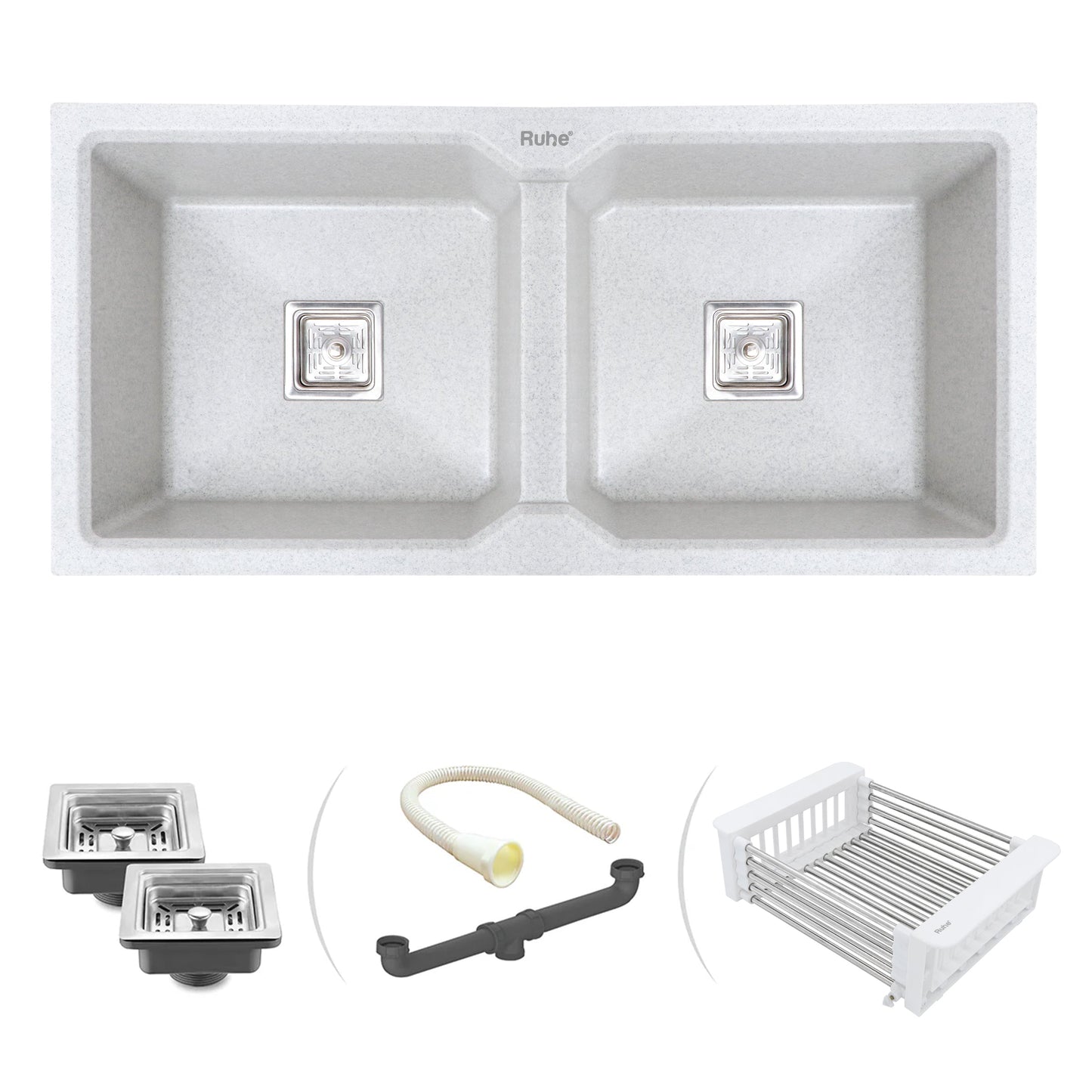 Sand Pluto Quartz Double Bowl Kitchen Sink (37 x 18 x 9 Inches)