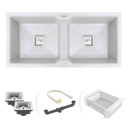 Sand Pluto Quartz Double Bowl Kitchen Sink (37 x 18 x 9 Inches)