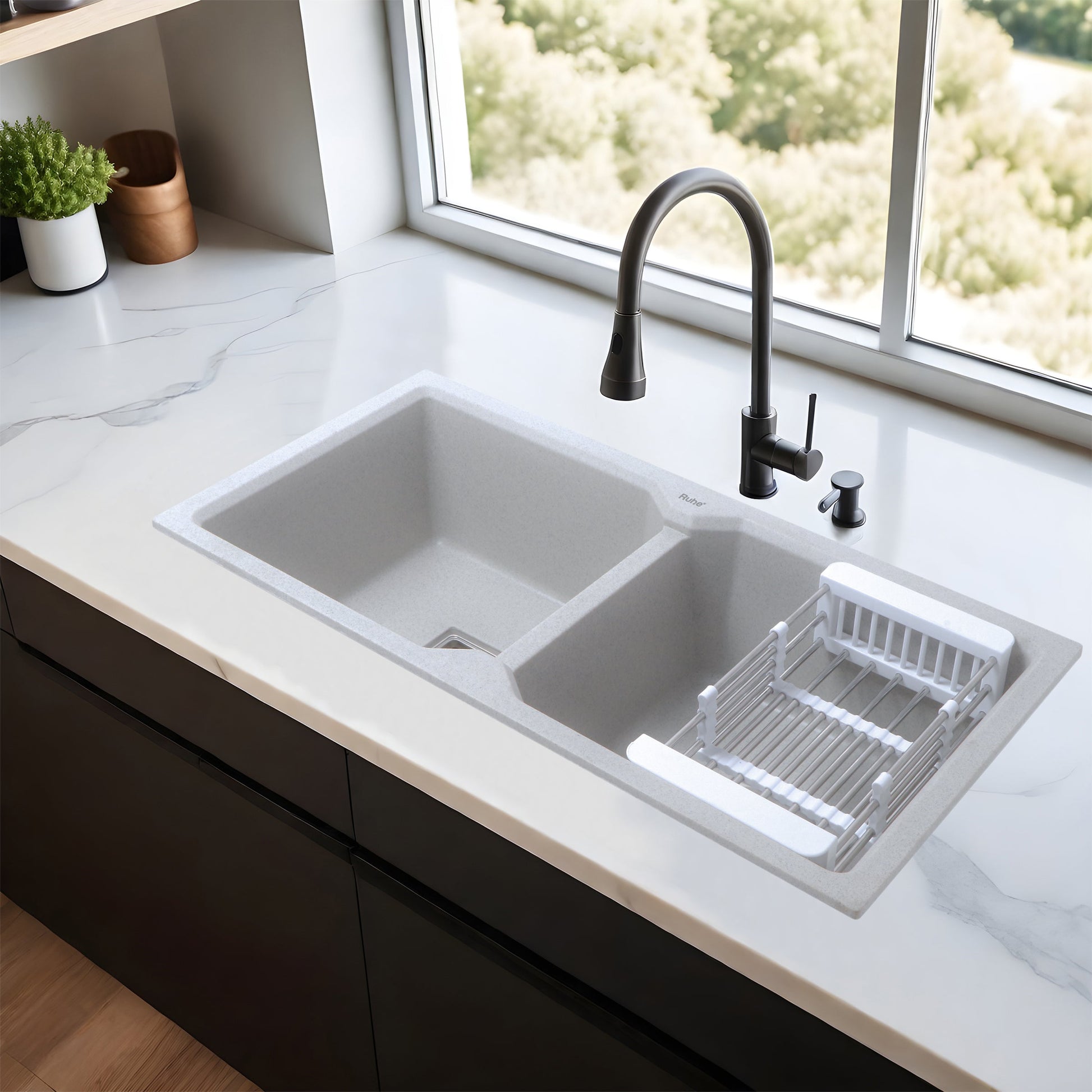 Sand Pluto Quartz Double Bowl Kitchen Sink (37 x 18 x 9 Inches) (Lifestyle)