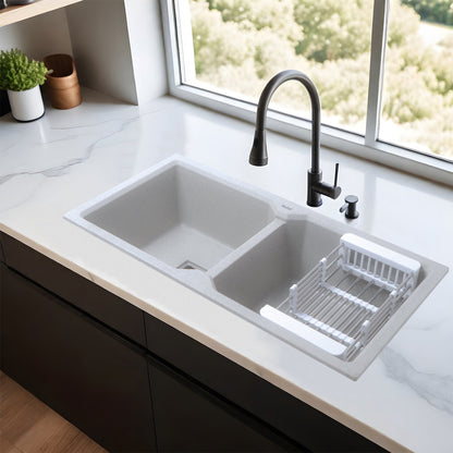Sand Pluto Quartz Double Bowl Kitchen Sink (37 x 18 x 9 Inches) (Lifestyle)