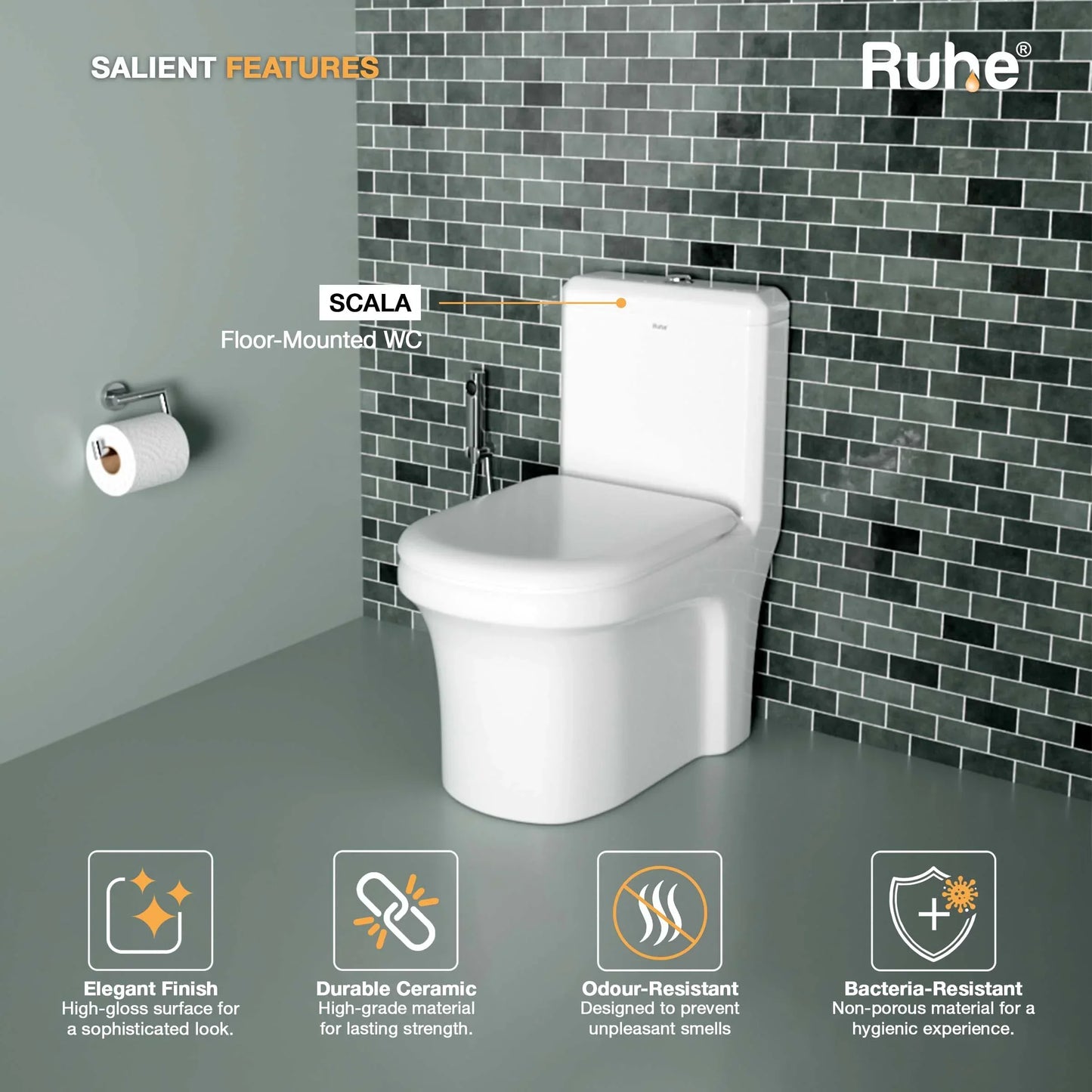 Scala One-Piece Western Commode P Trap, Salient Features