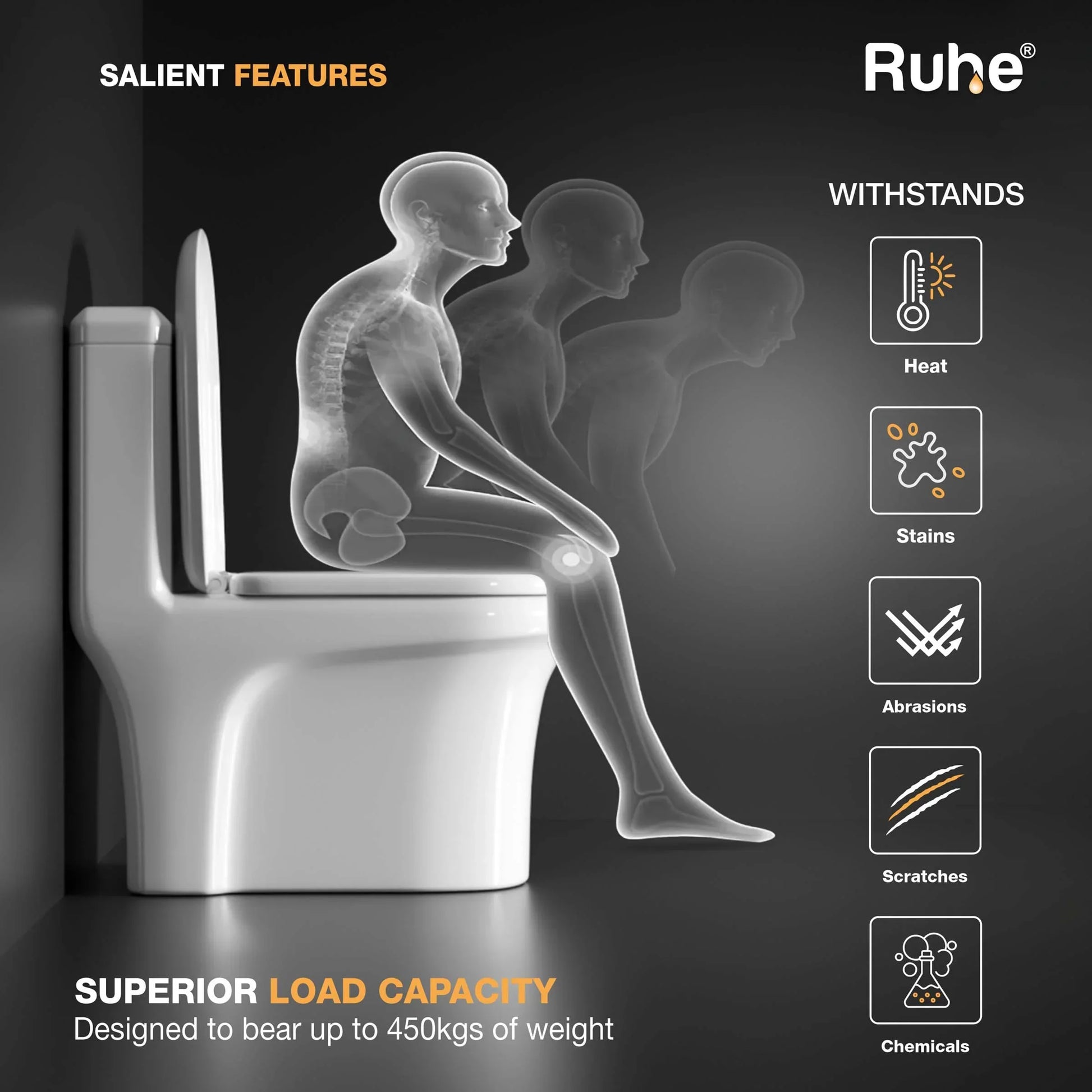 Scala One-Piece Western Commode P Trap, Superior Load Capacity