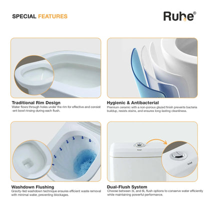 Scala One-Piece Western Commode P Trap, Traditional Rim Design