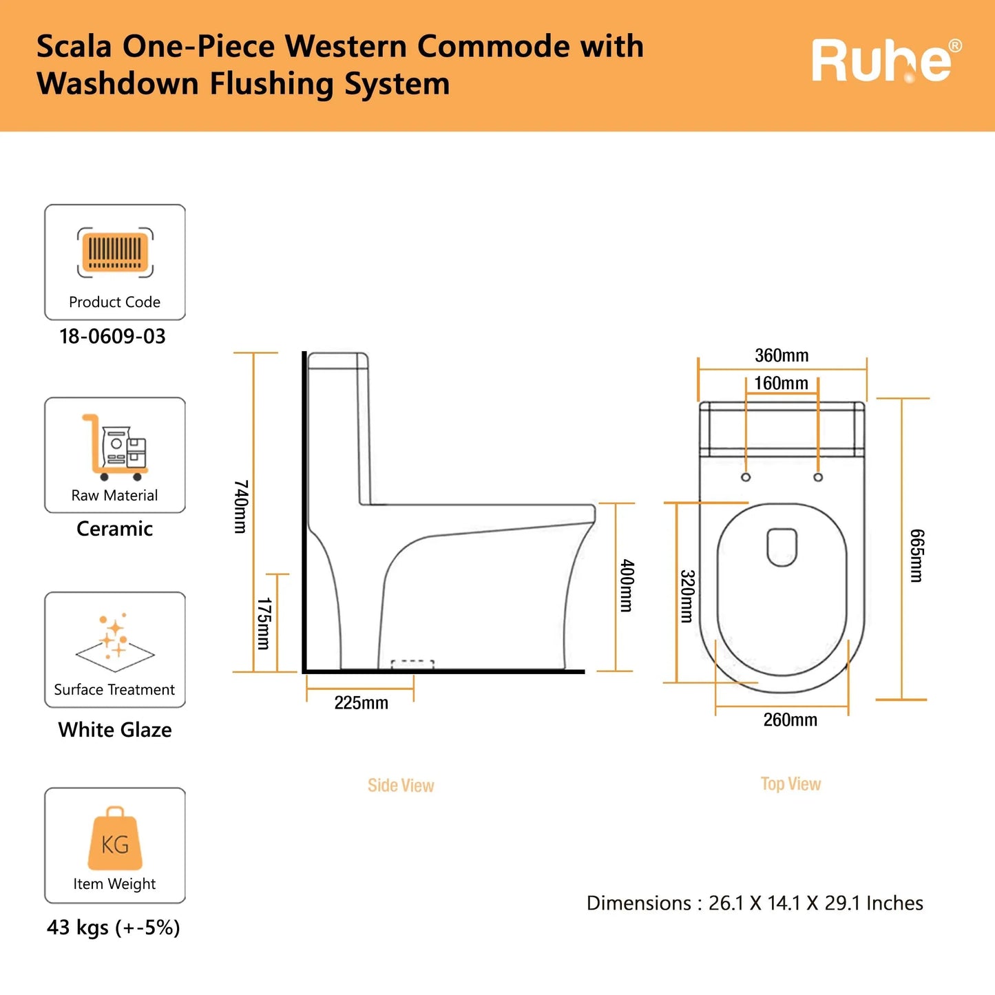 Scala One-Piece Western Commode S Trap Dimension 