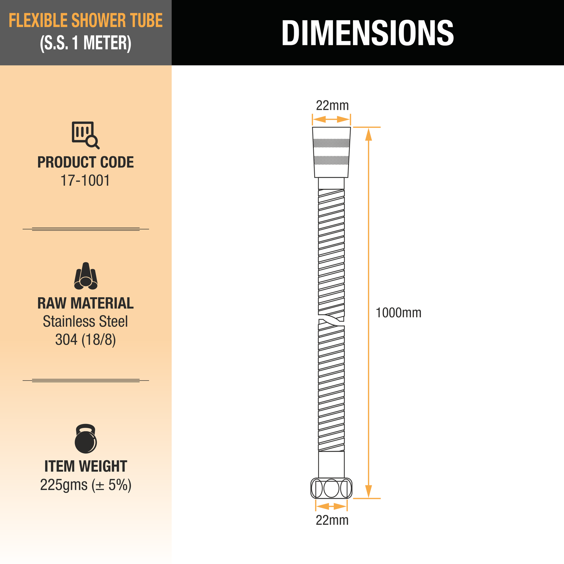Shower Tube (1mtr) (304 Grade) dimensions and size
