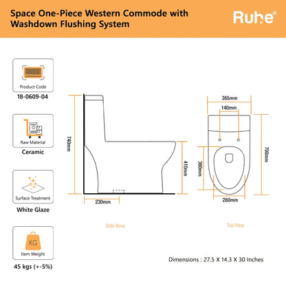 Space One-Piece Western Commode(Dimensions)