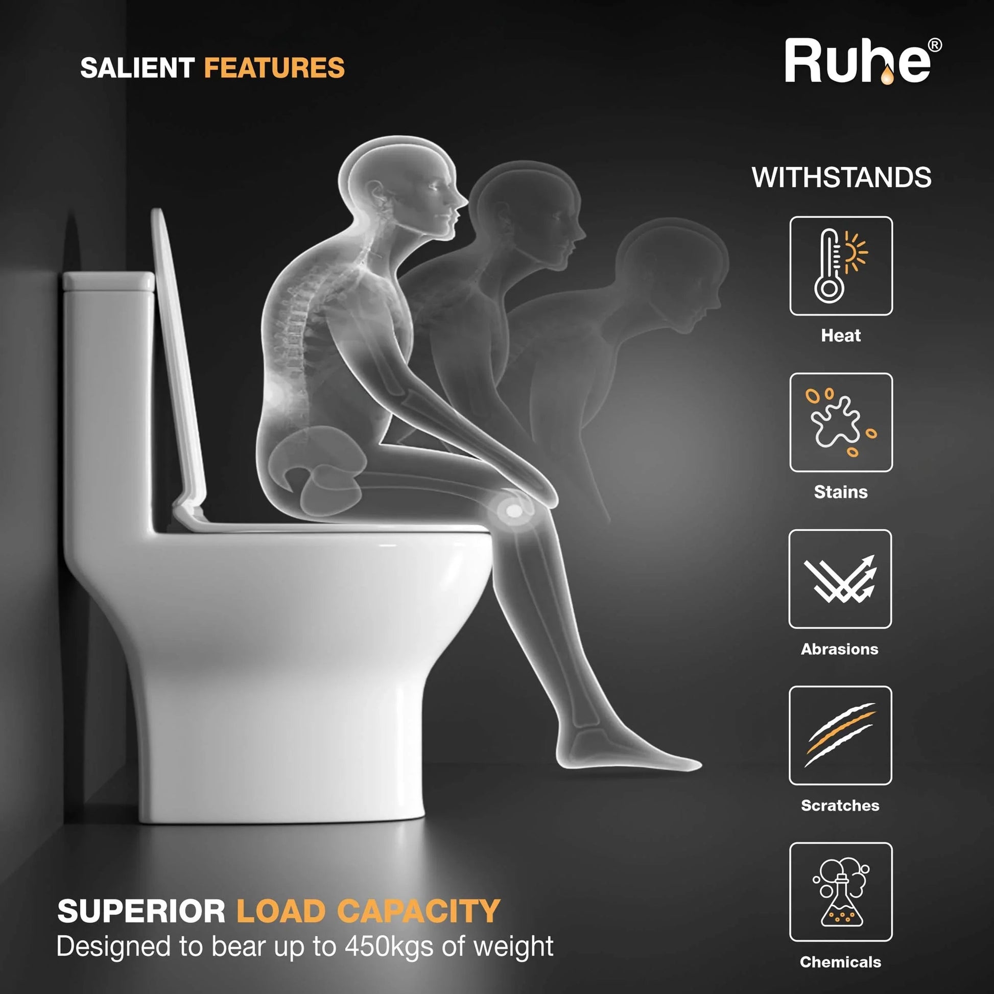 Space One-Piece Western Commode, Superior Load Capacity