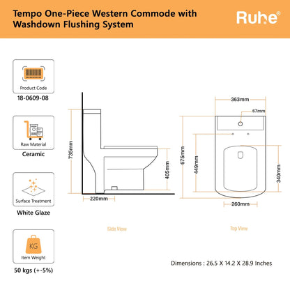 Tempo One-Piece Western Commode(Dimensions)