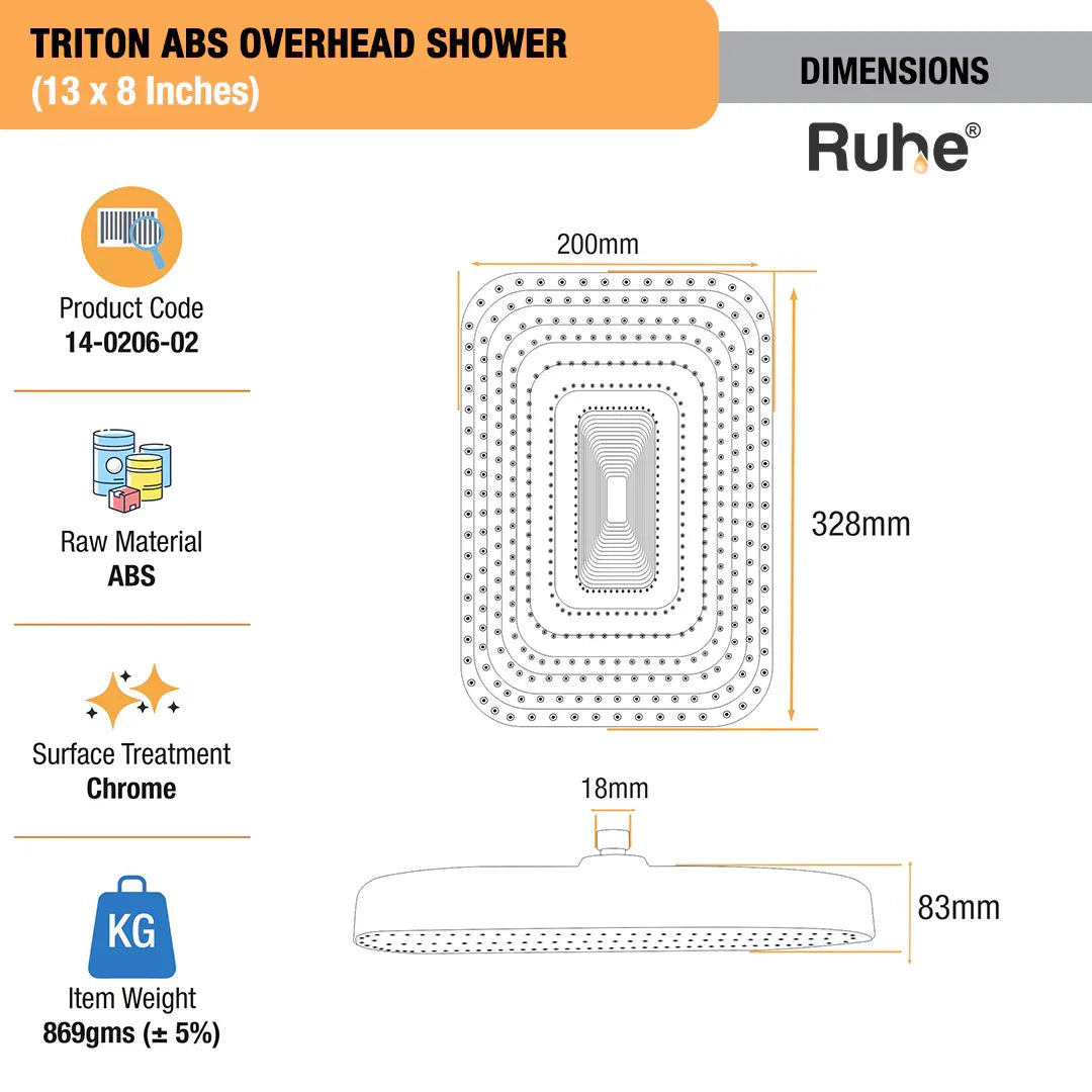Triton Overhead Shower Dimensions