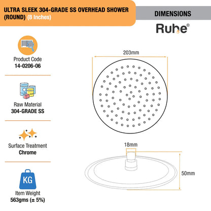 Ultra Sleek 304-Grade SS Overhead Shower (Round)
