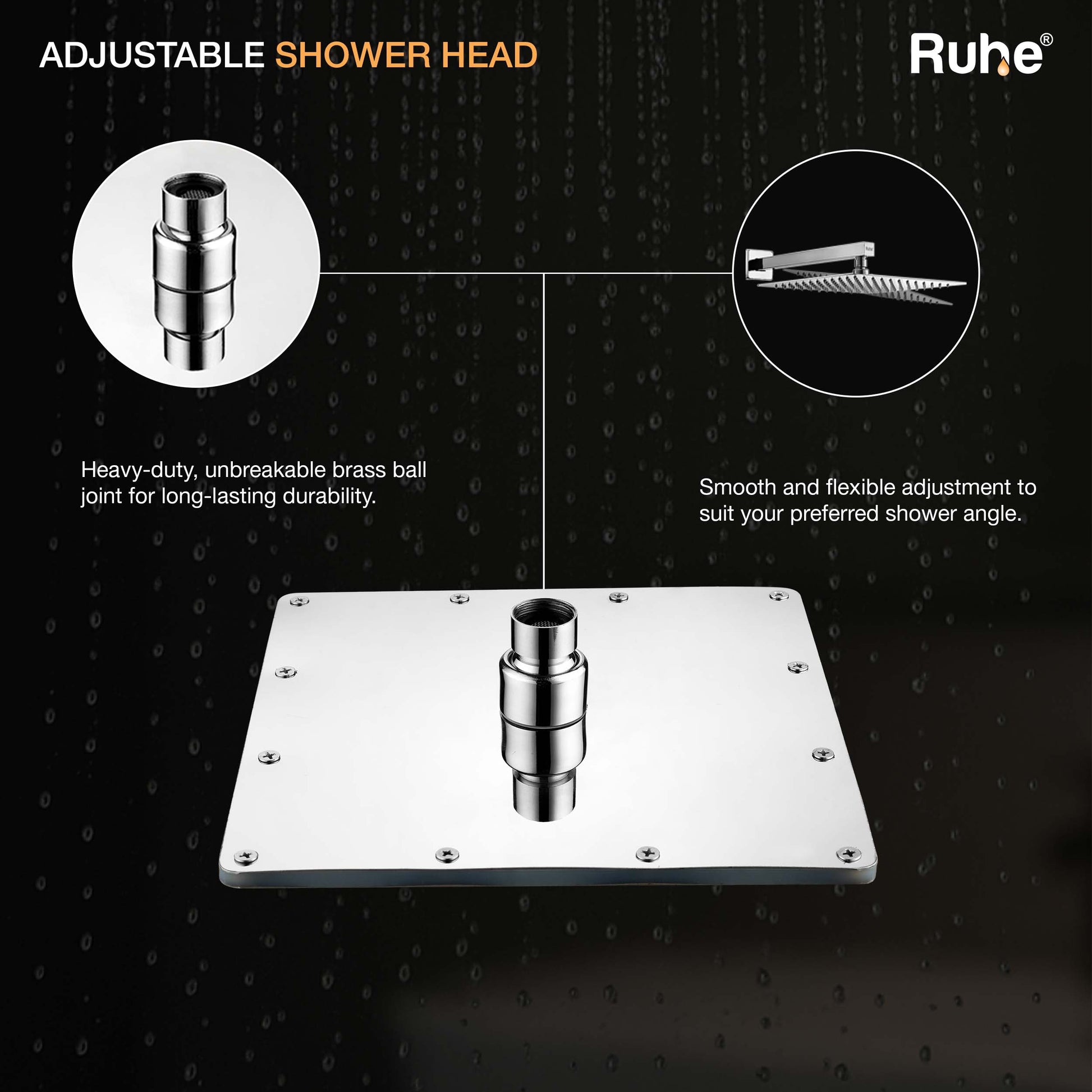 Ultra Sleek 304-Grade SS Overhead Shower 12 Inches Adjustable Shower Head