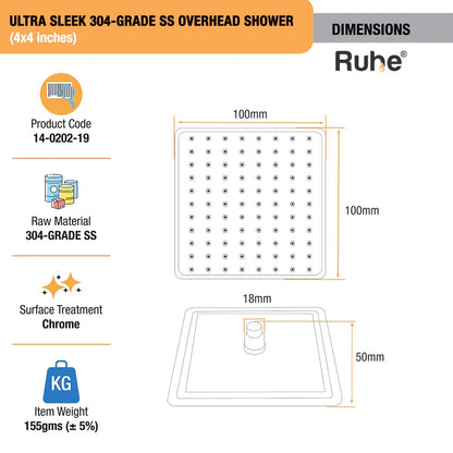 Ultra Sleek 304-Grade SS Overhead Shower Dimensions