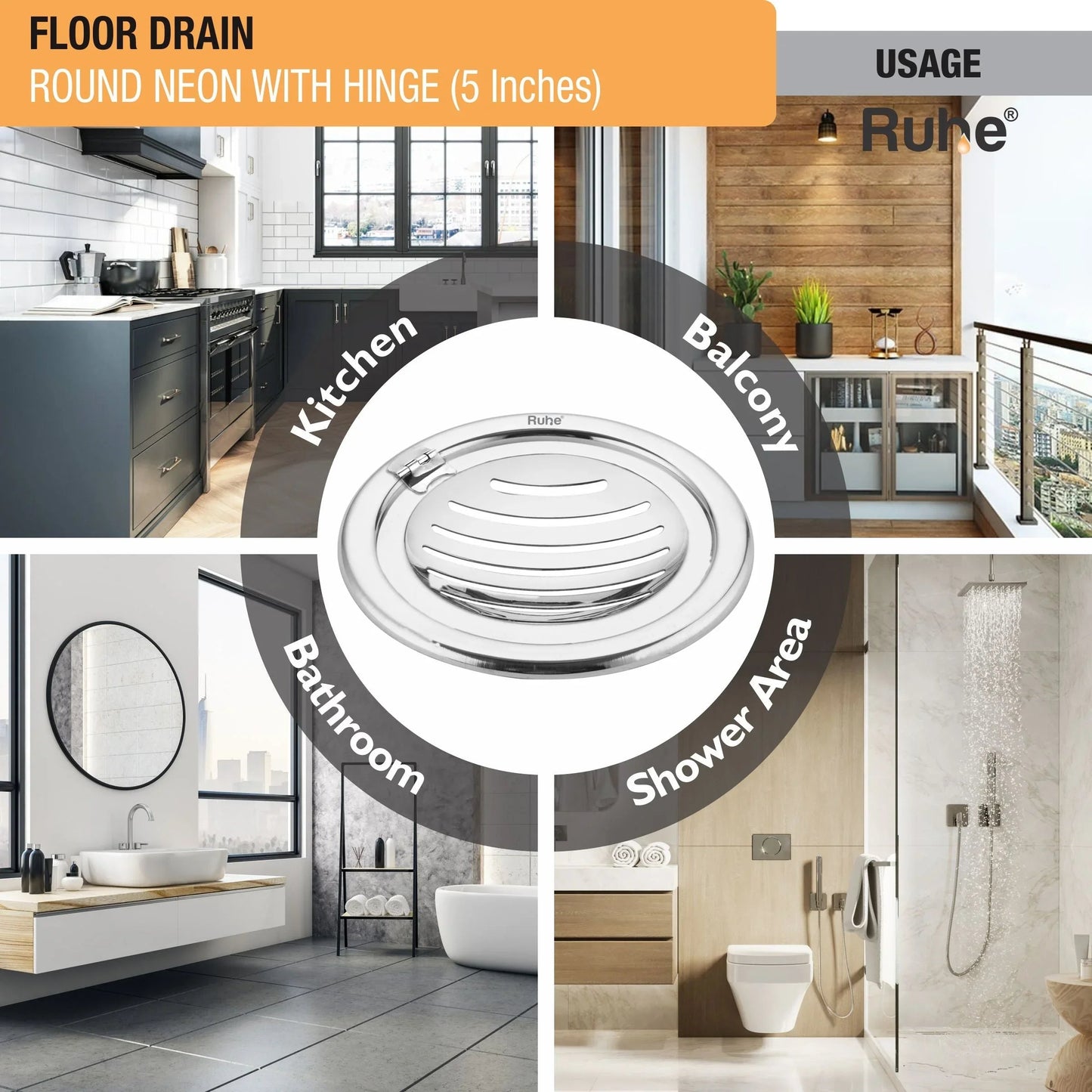 Vertical Round Jali Floor Drain (5 Inches) with Hinged Grating Top (Pack of 2) usage