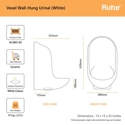 Vexel Wall-Hung Urinal, Dimensions