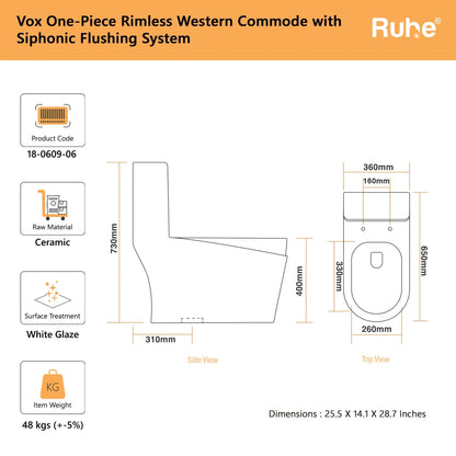 Vox One-Piece Western Commode(Dimensions)