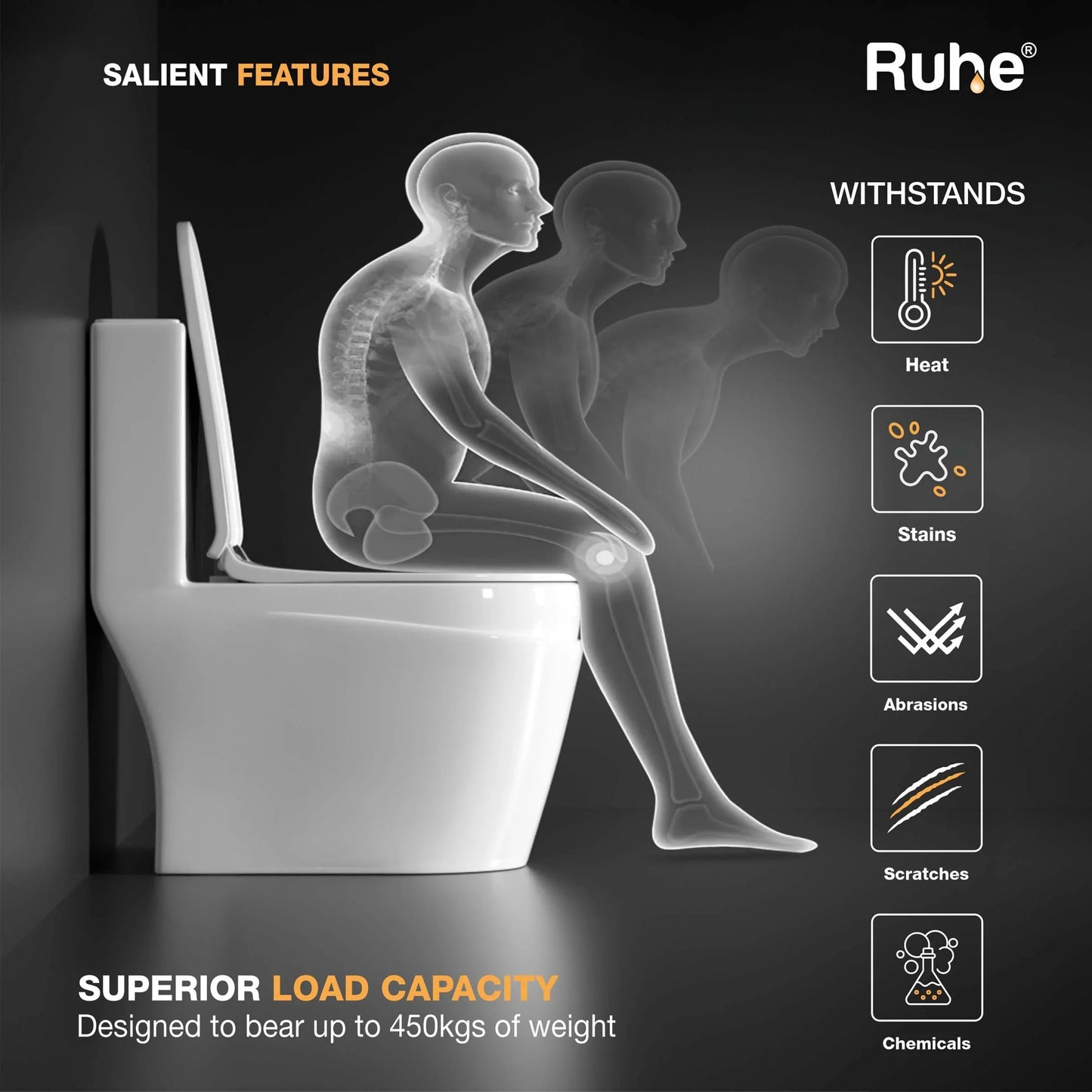Vox One-Piece Western Commode, Superior Load Capacity
