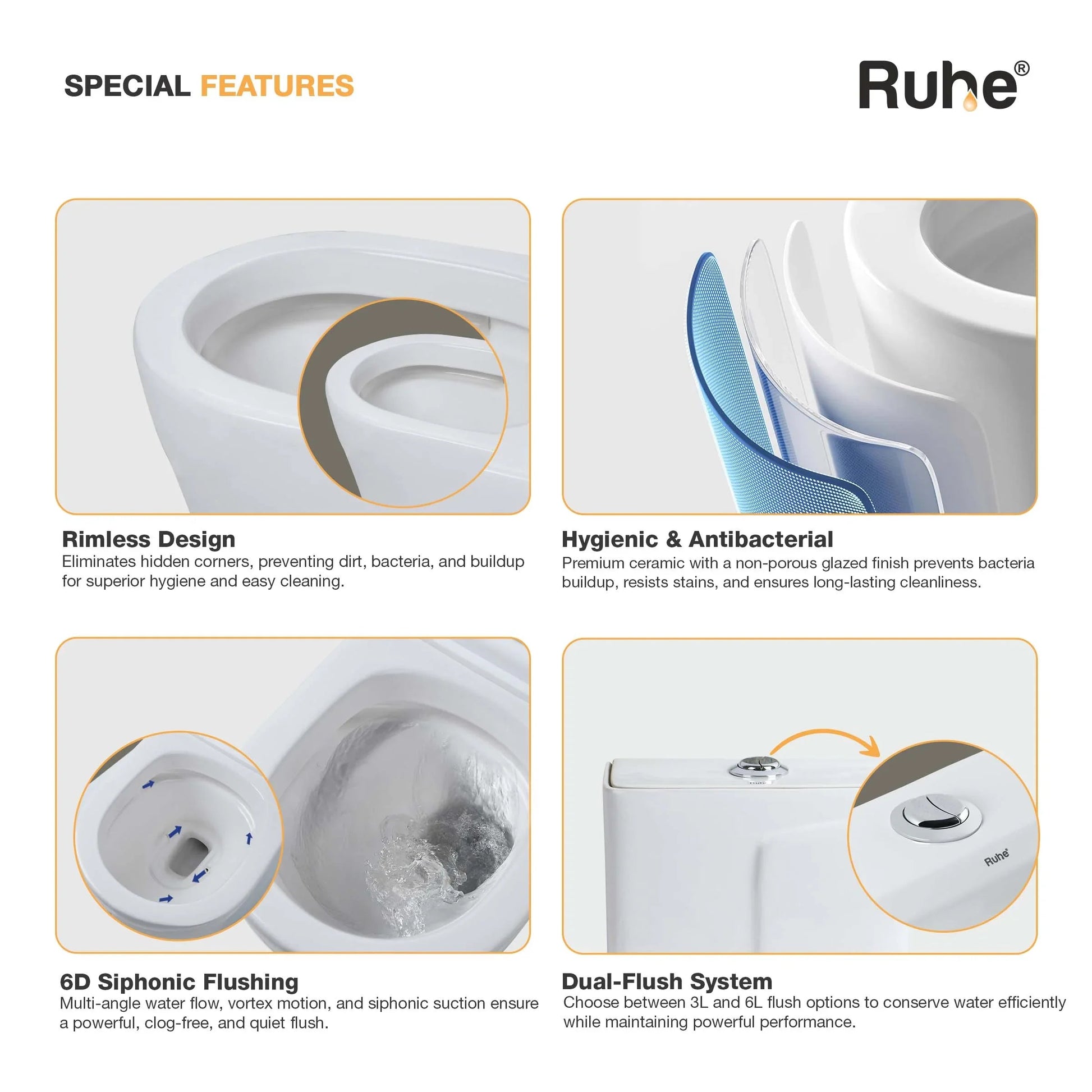 Vox One-Piece Western Commode, rimless design