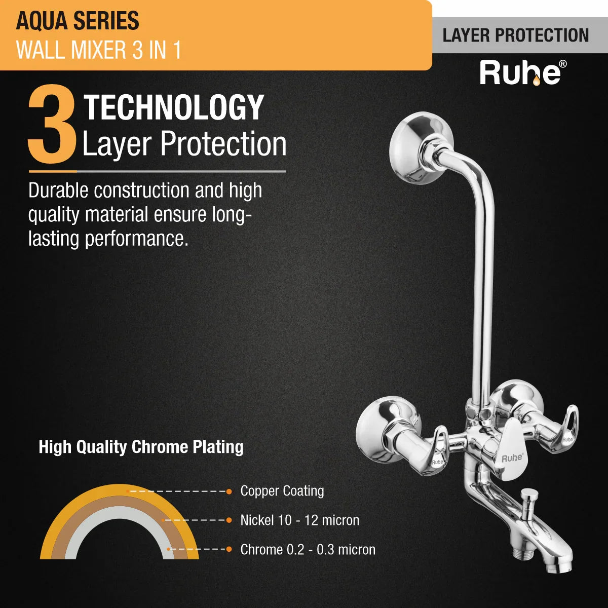 Aqua Wall Mixer 3-in-1 Brass Faucet 3 layer protection