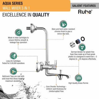 Aqua Wall Mixer 3-in-1 Brass Faucet features