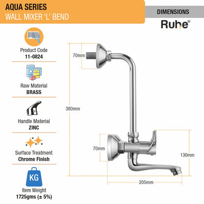 Aqua Wall Mixer Brass Faucet with L Bend dimensions and size