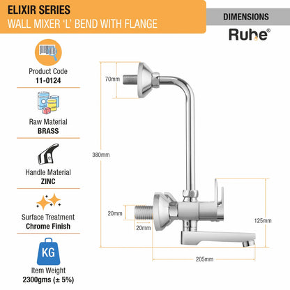 Elixir Wall Mixer Brass Faucet with L Bend dimensions and size