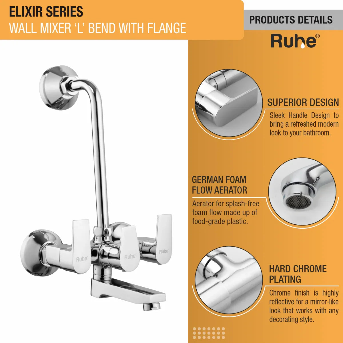 Elixir Wall Mixer Brass Faucet with L Bend product details