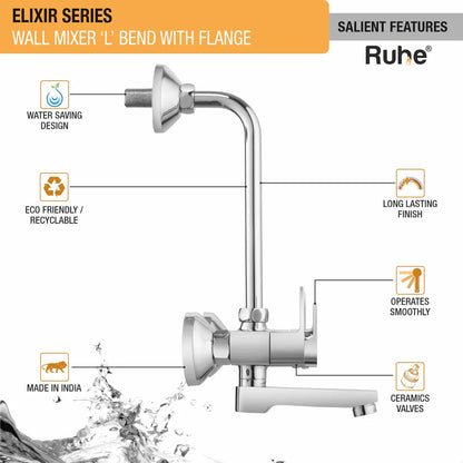 Elixir Wall Mixer Brass Faucet with L Bend features
