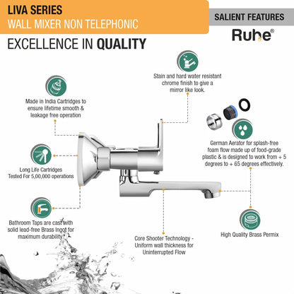 Liva Wall Mixer Brass Faucet (Non-Telephonic) features