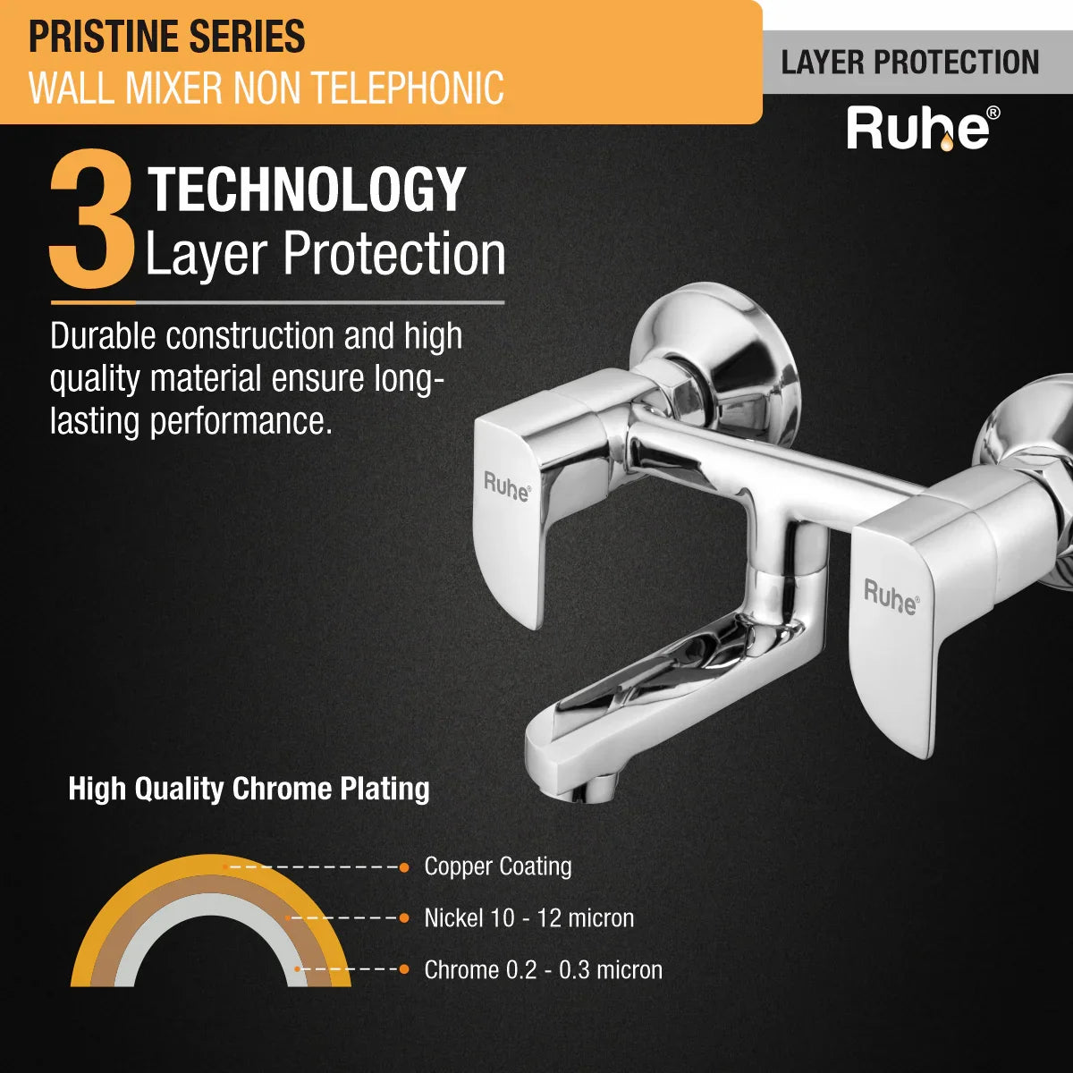 Pristine Wall Mixer Brass Faucet (Non-Telephonic) 3 layer protection