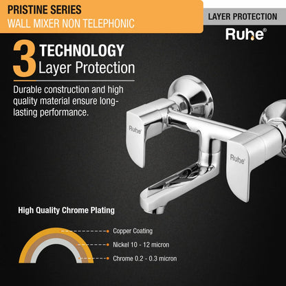 Pristine Wall Mixer Brass Faucet (Non-Telephonic) 3 layer protection