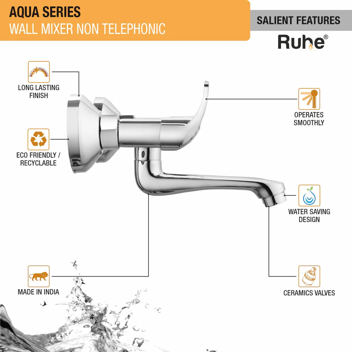 Aqua Wall Mixer Brass Faucet (Non-Telephonic) features