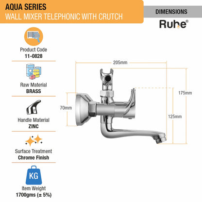 Aqua Telephonic Wall Mixer Brass Faucet (with Crutch) dimensions and size