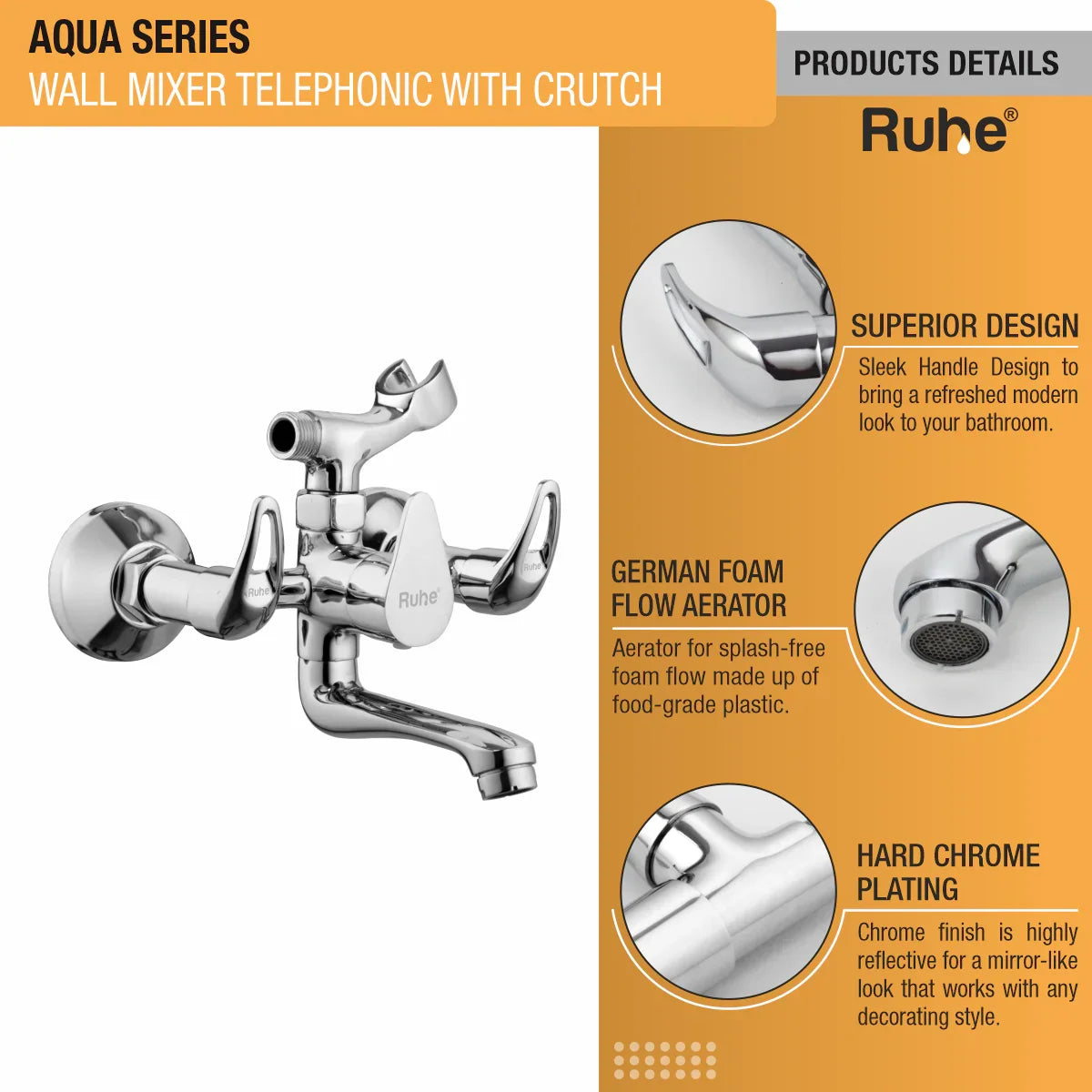 Aqua Telephonic Wall Mixer Brass Faucet (with Crutch) product details