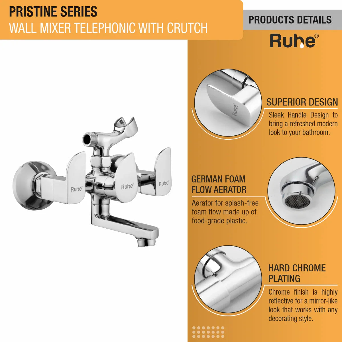 Pristine Telephonic Wall Mixer Brass Faucet (with Crutch) product details